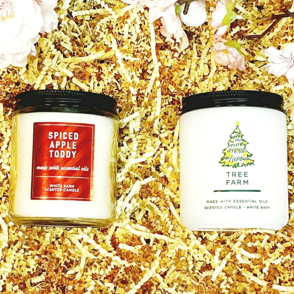 BATH & BODY WORKS Scented Soy Candles - Christmas Tree Farm & Spiced Apple Toddy